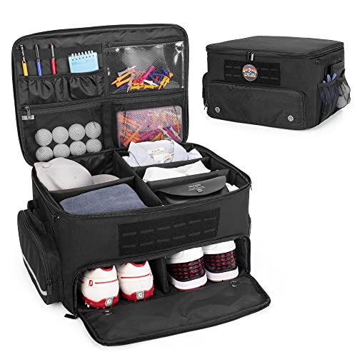 GOBUROS Golf Trunk Organizer Storage, Golf Trunk Case Bag with Separate Compartment for 2 Pair Shoes Up to US Mens 16, Golf Car Locker Organizer for Balls, Tees, Clothes, Gloves, Accessories Black | Amazon (UK)