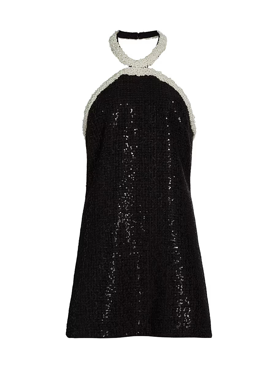 Women's Faux-Pearl-Trim Sequined Bouclé Minidress - Black - Size 8 | Saks Fifth Avenue