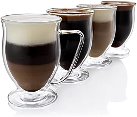 Double Wall Glass Coffee Mugs 11 oz - Clear Set of 4 - Dishwasher & Microwave Safe - Insulated & ... | Amazon (US)