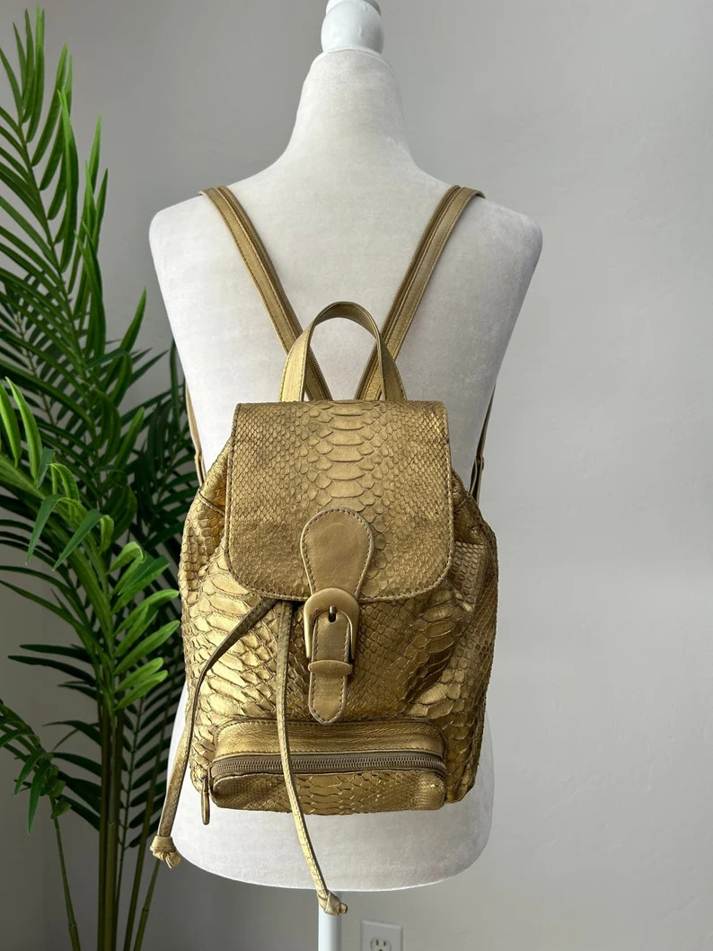 90’s Gold Snakeskin Mini Backpack | Etsy (Global)