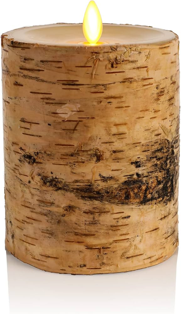 Luminara Real Birch Bark Wrapped Flameless LED Candle, 4" x 5.3", Battery Operated Moving Flame P... | Amazon (US)