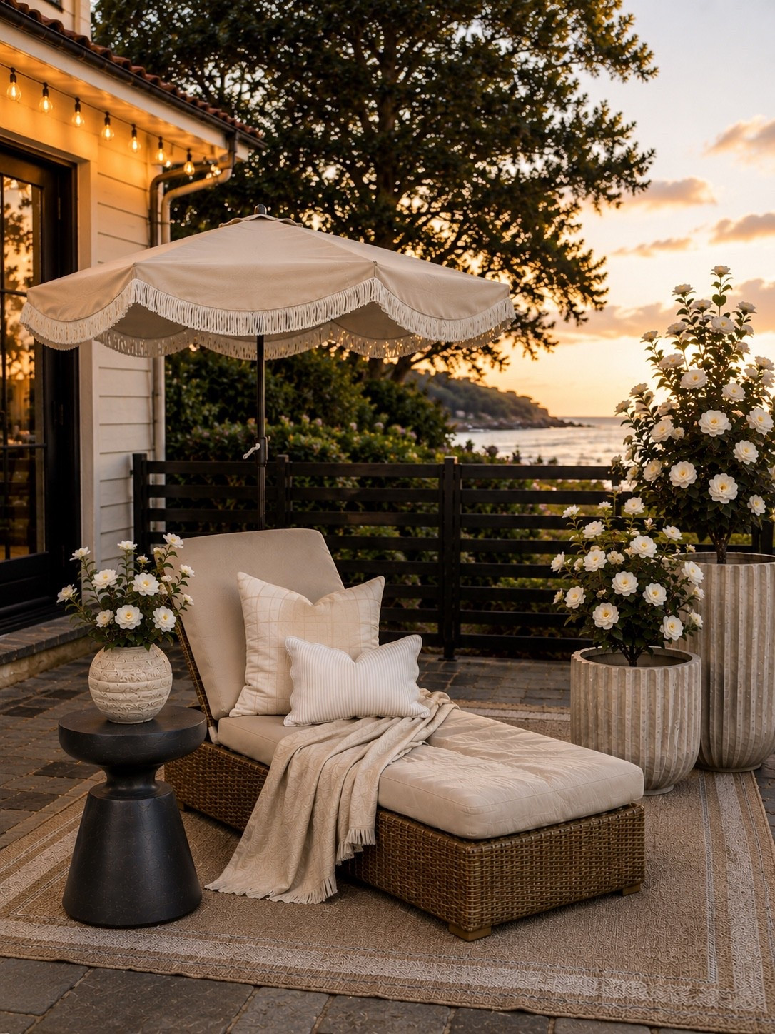 Luxury Patio Finds for the Coziest Outdoor Evenings ✨

Follow @farmtotablecreations on Instagram for more cozy outdoor inspiration and curated home finds 🤍

This outdoor setup feels like something straight out of a magazine… from the scalloped fringe umbrella to the woven chaise lounge and glowing string lights. The neutral layers, soft textures, and beautiful floral planters make this such a relaxing little backyard escape for summer evenings at home.

#outdoorliving #patioideas #outdoorfurniture #amazonhome #stringlights

outdoor patio | chaise lounge | patio umbrella | outdoor rug | patio styling | backyard inspiration | amazon patio finds | outdoor decor | outdoor lighting | cozy patio | woven furniture | neutral outdoor decor | scalloped umbrella | outdoor planters | patio refresh | summer patio | backyard ideas | luxury outdoor style | amazon finds | outdoor entertaining | patio furniture | warm neutral decor | modern patio | outdoor oasis | exterior inspiration

#LTKSeasonal #LTKHome #LTKSaleAlert