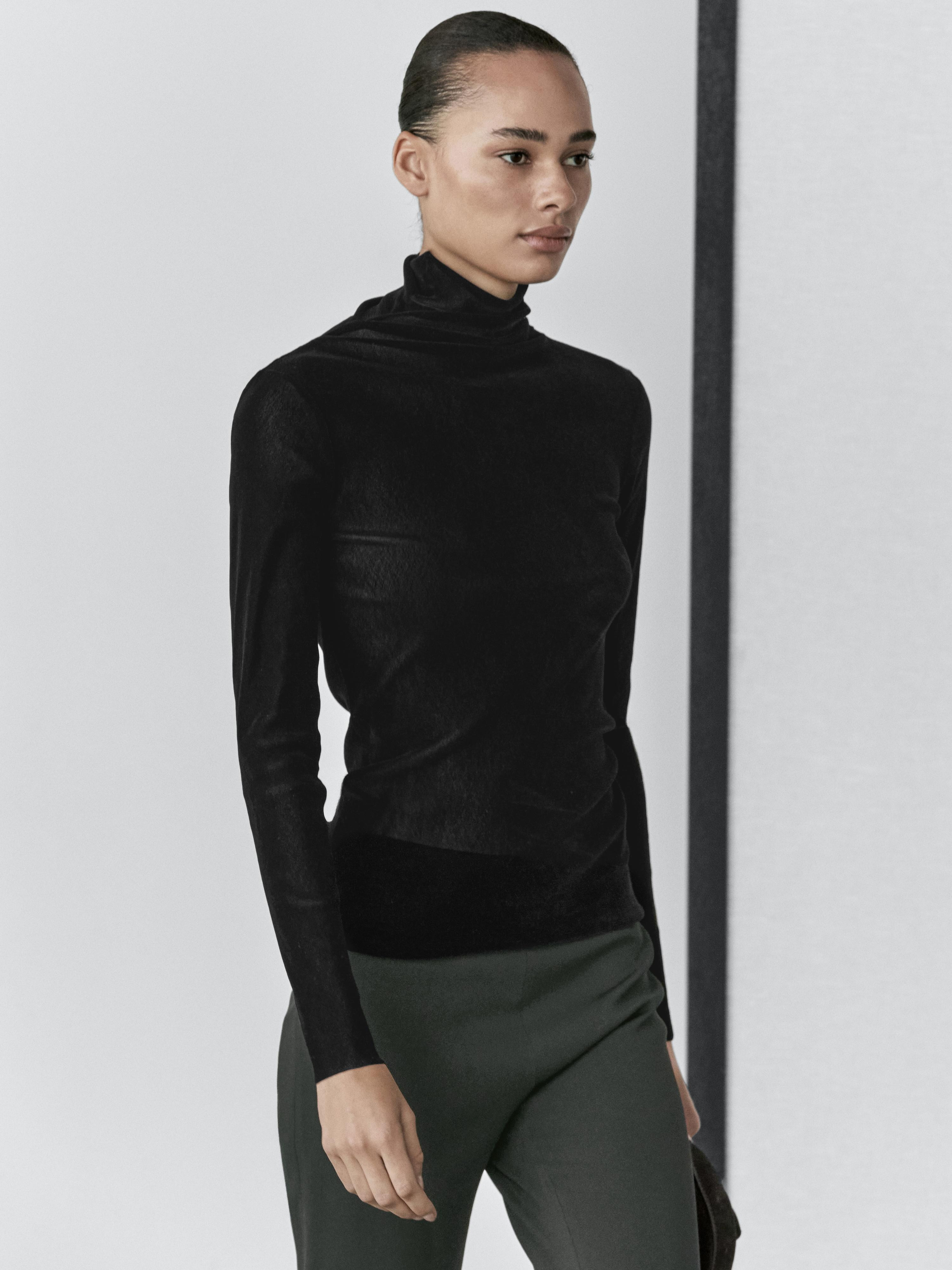 Semi-sheer long sleeve T-shirt | Massimo Dutti US