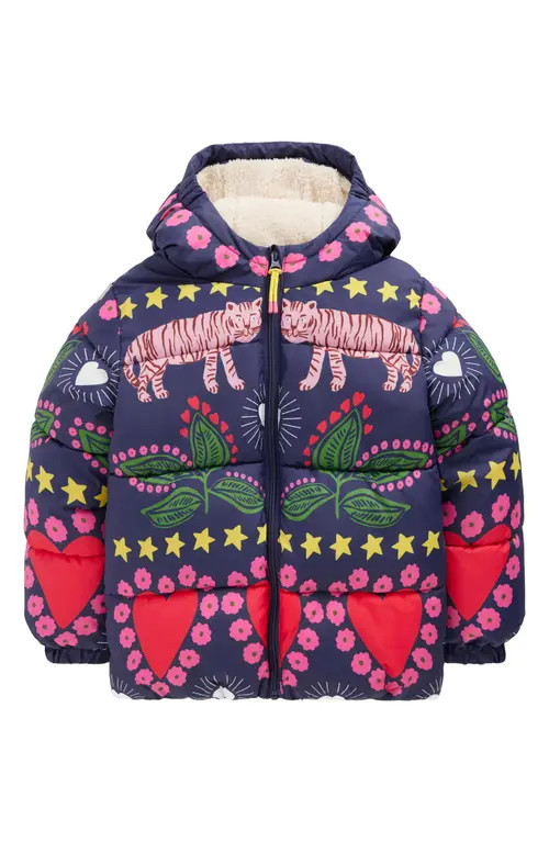 Mini Boden Kids' Padded Hooded Coat in Navy Tiger Stripe at Nordstrom, Size 6-7Y | Nordstrom