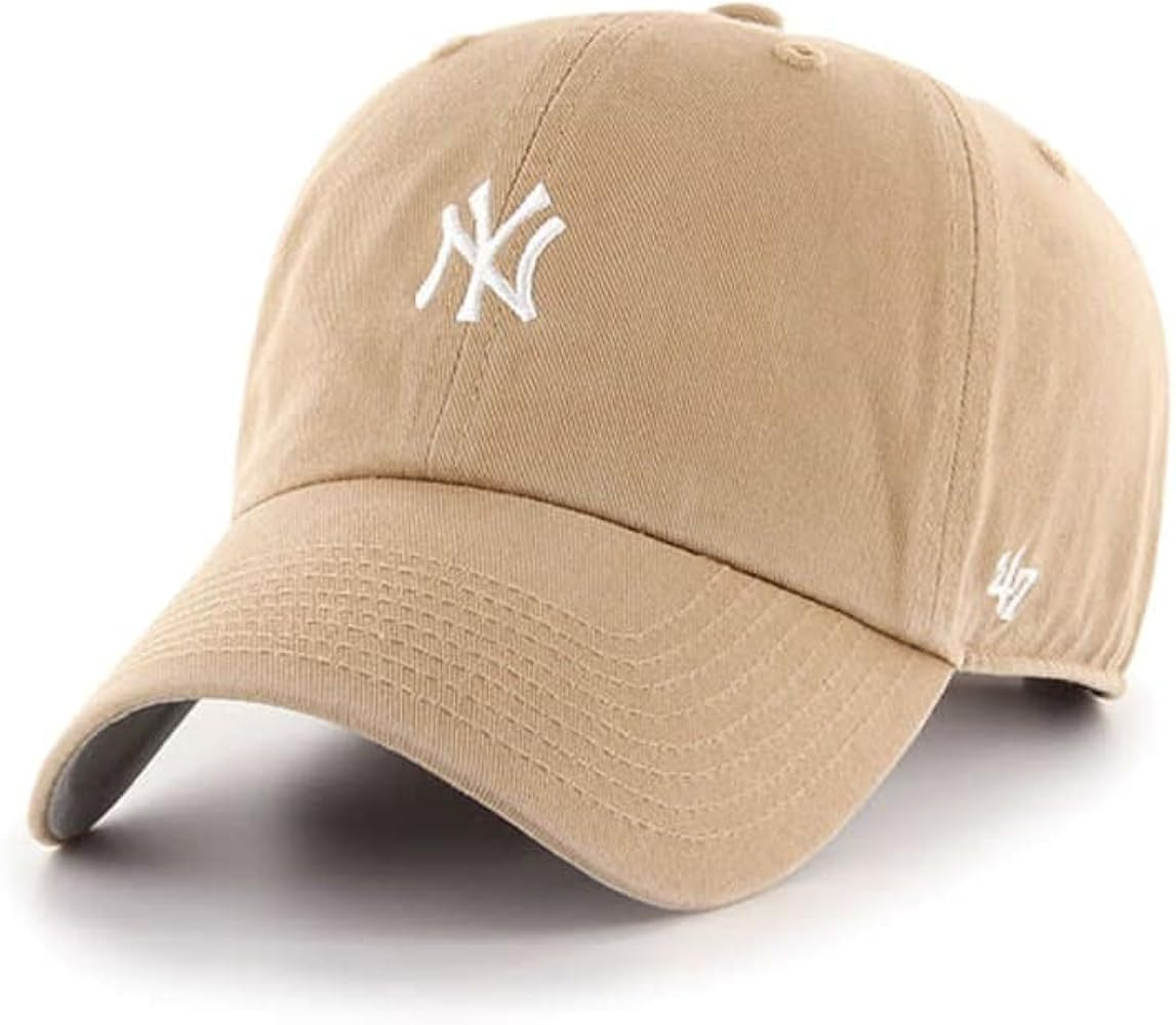 47 New York Yankees Hat Mens Womens Clean Up Adjustable Baseball Cap, Khaki/Beige, White Logo, On... | Amazon (US)