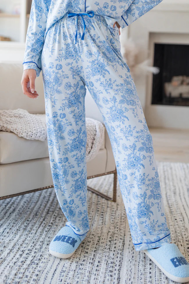 Under The Stars In Blue Floral Fantasy Bamboo Pajama Pants | Pink Lily