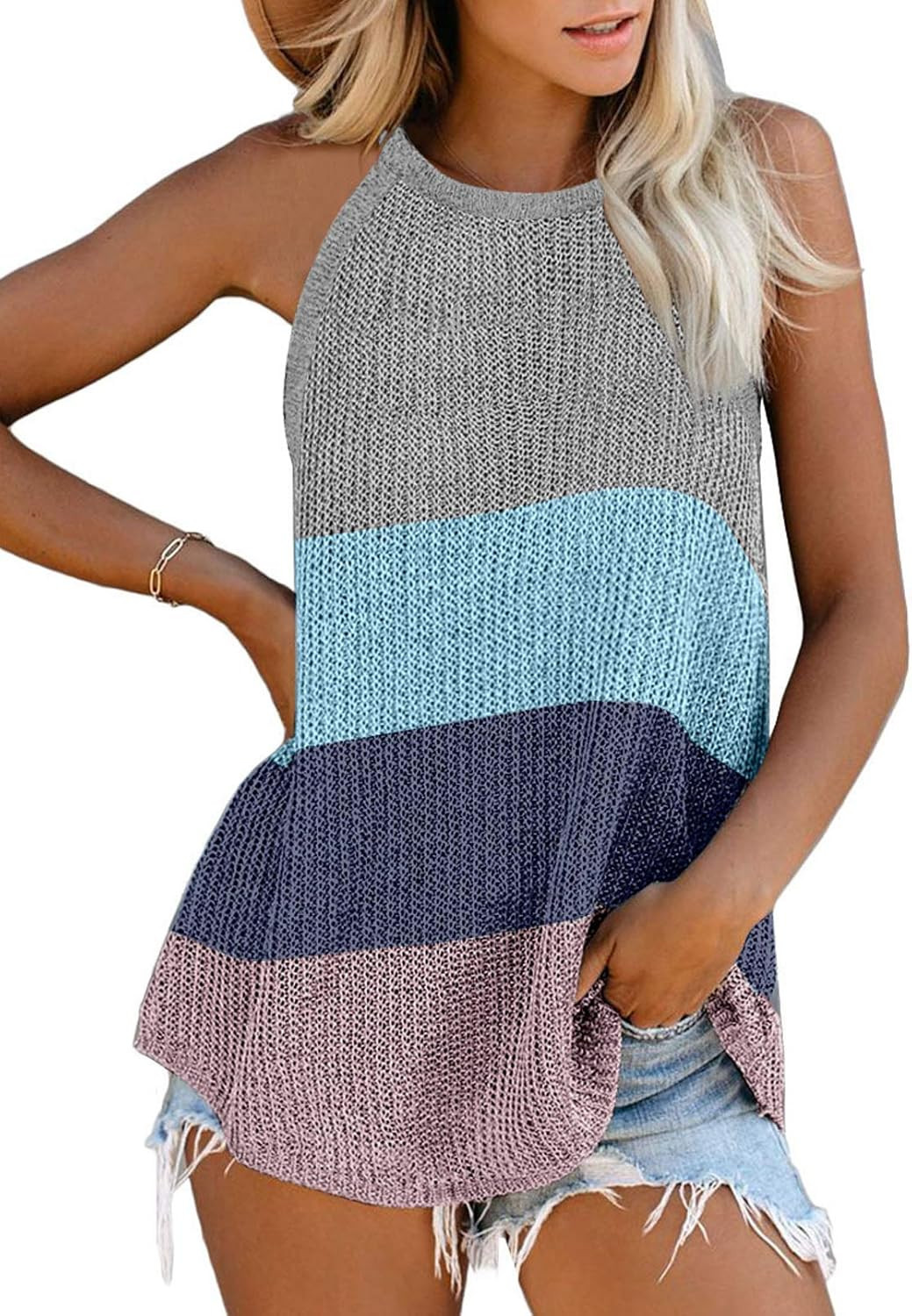 Zecilbo Womens Summer Loose Casual Sleeveless Shirts Scoop Neck Strappy Tank Tops Camis Blouses | Amazon (US)