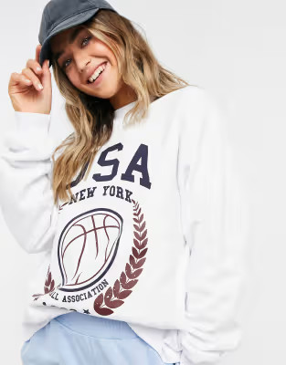 ASOS DESIGN oversized sweatshirt with USA baseball print in white | ASOS (Global)