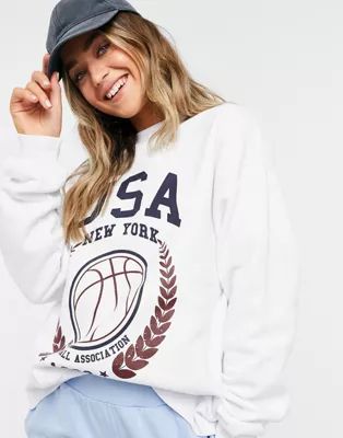 ASOS DESIGN oversized sweatshirt with USA baseball print in white | ASOS (Global)