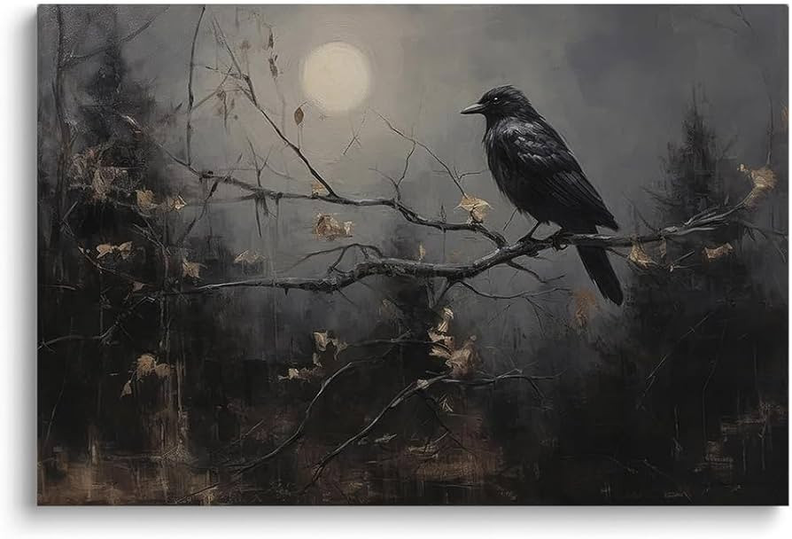 Moonlit Raven Gothic Canvas Print - Mystical Halloween Wall Art Decor, Haunted Forest Theme, Hall... | Amazon (US)