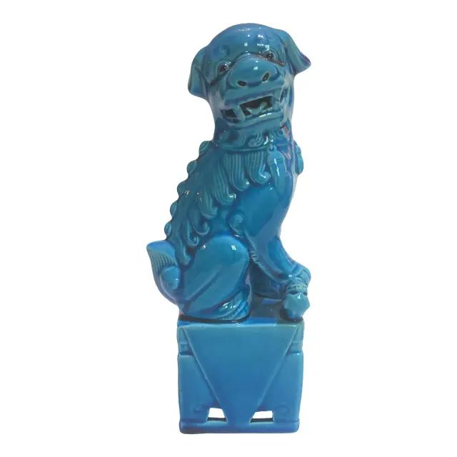 Mid-Century Ceramic Foo Dog Glazed in Peking Blue | Chairish