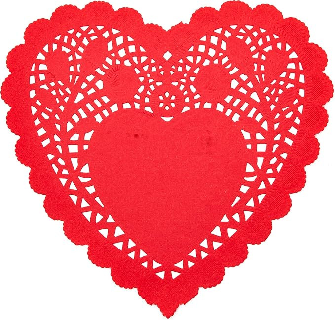Heart Shaped Paper Lace Doilies for Weddings, Valentines Décor (8 in, Red, 100 Pack) | Amazon (US)