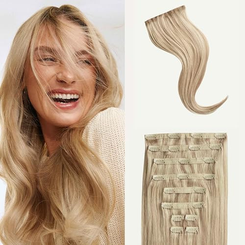 Luxy 100% Remy Human Hair, Classic 160g Clip-In Hair Extensions - 10 Wefts Multi-Dimensional Color for Natural Blending, Adds Volume & Length, Easy Apply & Remove 16" Dimensional Beige Blonde | Amazon (US)