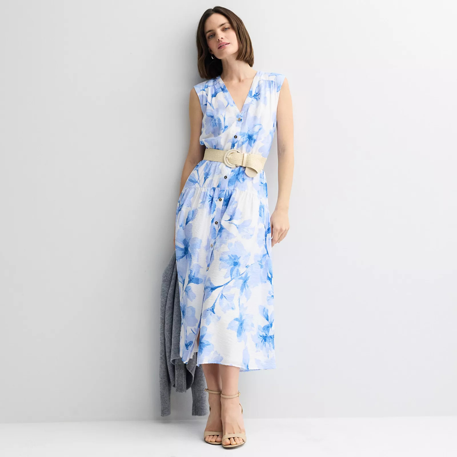 Women's Nine West Button-Front Sleeveless Midi Dress | Kohl's