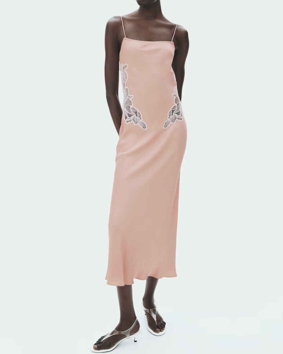 Lace detail satin midi dress 
Wedding guest dress

#LTKSeasonal