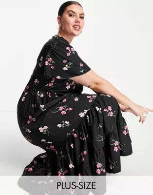 Simply Be high neck maxi dress in black floral | ASOS (Global)