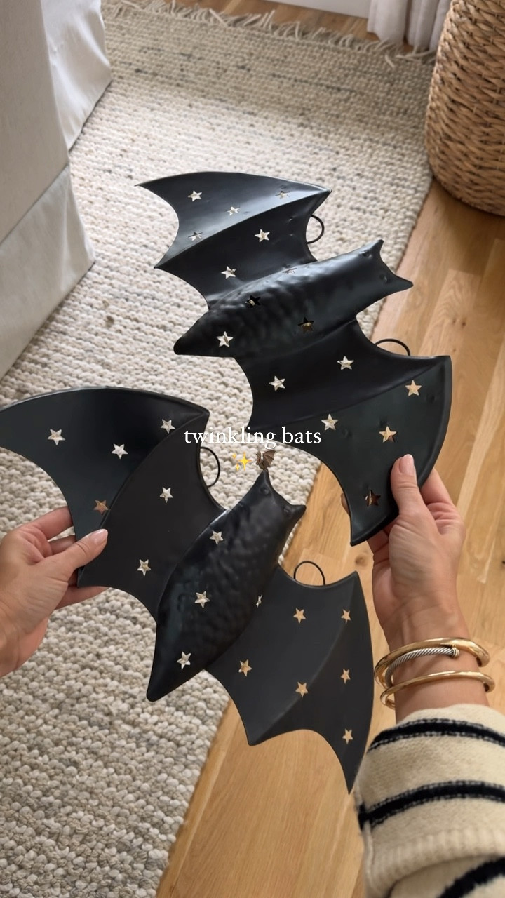 chic halloween cont. 🦇✨ | grabbed these twinkling bats over the weekend at a local boutique but I found them online as well! 

my entryway is my favorite this year! 🖤
save + share w/ a halloween lovin’ friend! 
#halloween #halloweenhome #halloweenideas #halloweendecor #entryway #falldecor #cozyhome #spookyseason #neutralhome #halloweenfun 

#LTKHalloween #LTKHome #LTKSeasonal