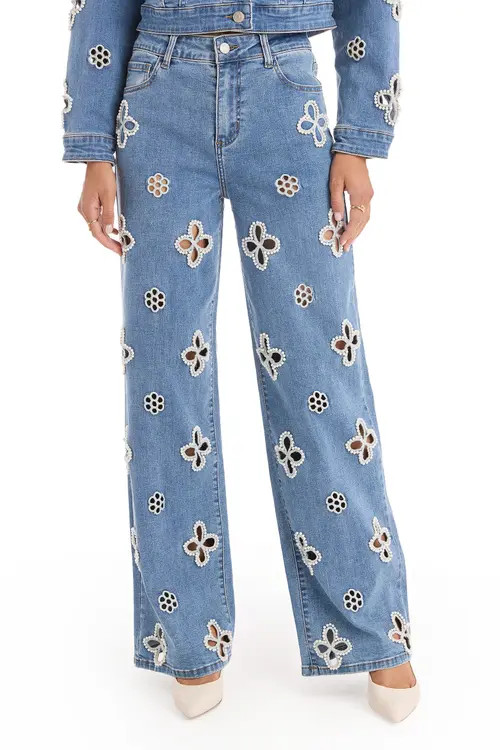 The Noli Shop Kaia Pearl High Rise Jean in Medium Blue at Nordstrom, Size 29 X 29 | Nordstrom