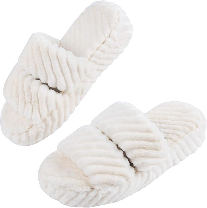 DL House Slippers for Women Open Toe, Fluffy Womens Slippers Memory Foam Indoor, Comfy Slip On Wo... | Amazon (US)