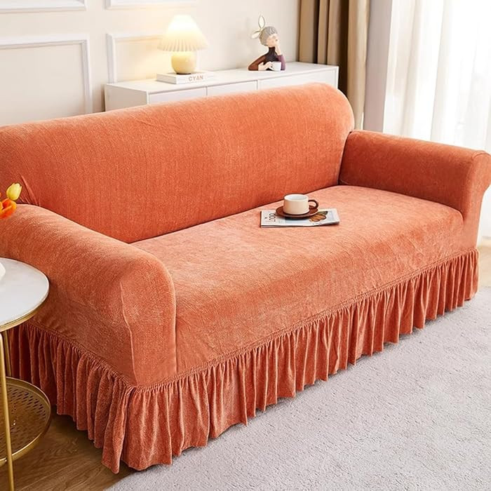 KAIJIE Single Seater Sofa Cover Suitable for All Seasons Skirt Design dust-proofwashable Furniture Protector with Anti-Skid Foam and Elastic Bottom Jacquard Pattern A-Orange | Amazon (US)