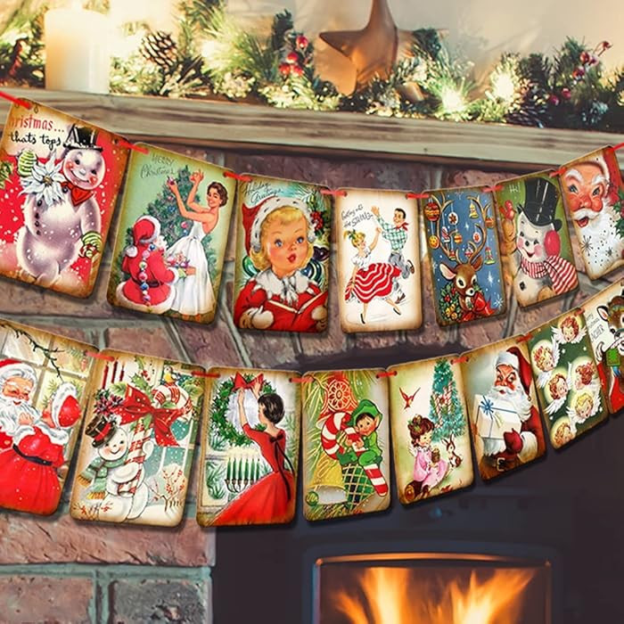 Christmas Decorations Vintage Style Christmas Banner,Traditional Victorian X-mas Bunting, Vintage... | Amazon (US)