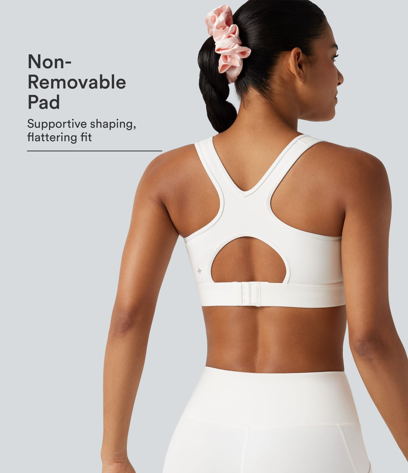 High Support Contrast Mesh Adjustable Buckle Non-Removable Pad Training Sports Bra | HALARA