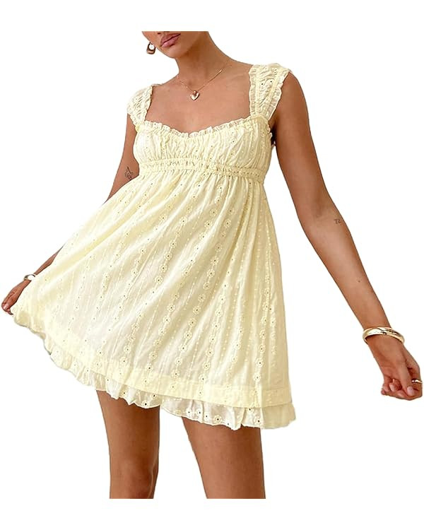 Women's Summer Babydoll Mini Dress Spaghetti Strap Sleeveless Party Short Y2k Swing Dresses A Lin... | Amazon (US)