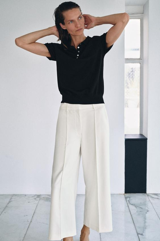 Zara - Zw Collection Cropped Pants - Black - L - Woman | Zara US