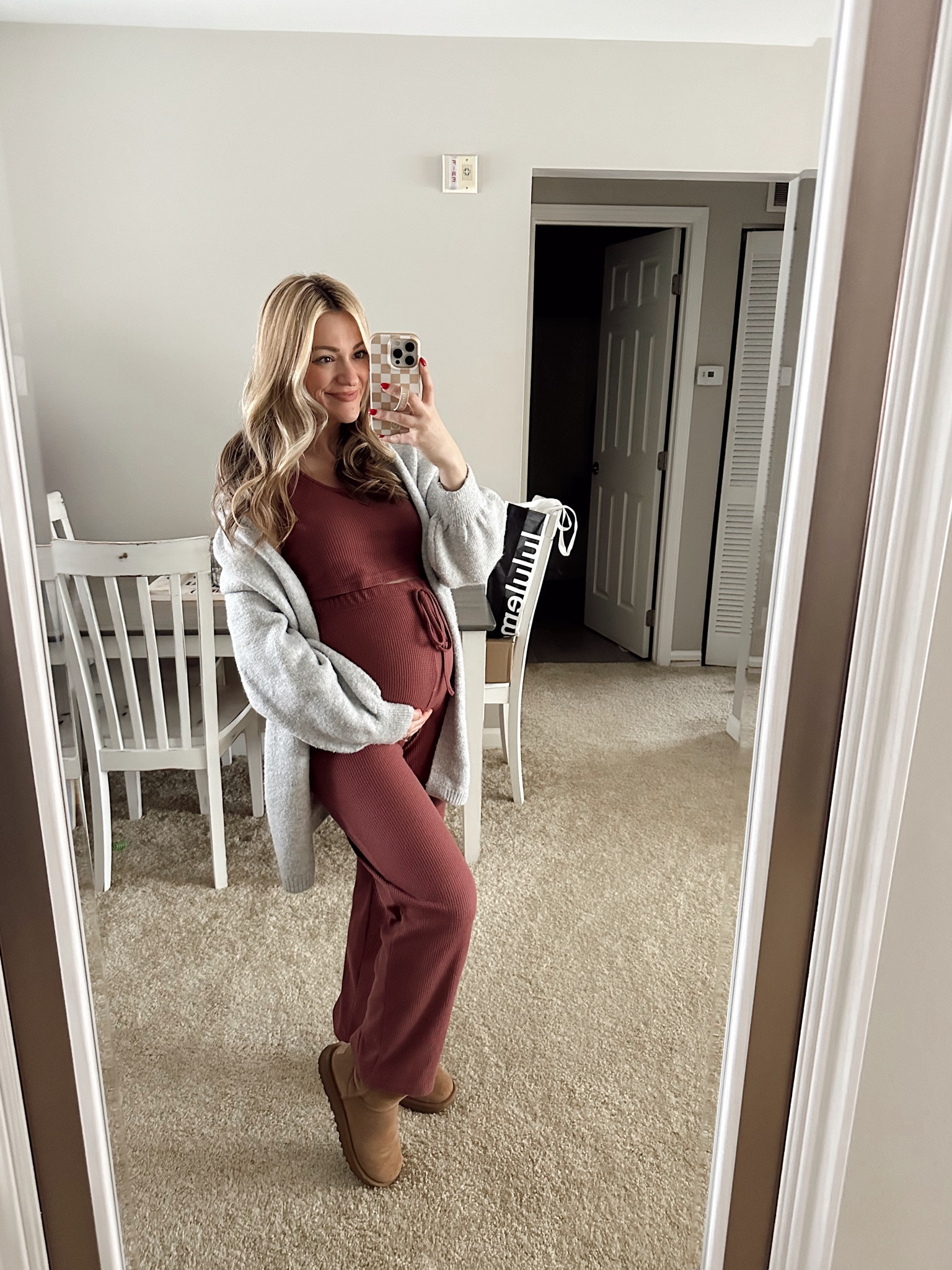 Two piece maternity lounge set and comfy pink lily cardi! Feeling cozy and cute. Both in size small  

#LTKfindsunder50 #LTKstyletip #LTKbump