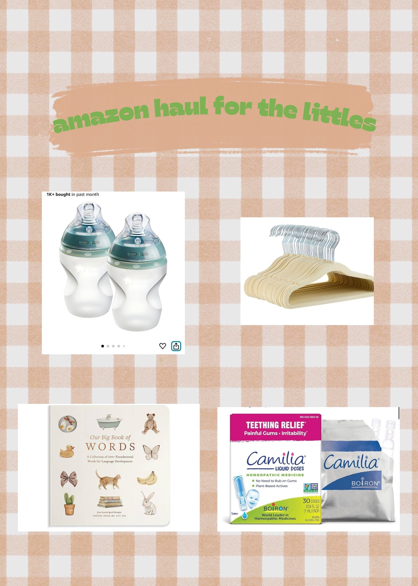 Bottles- loving the silicone that feels similar to mama for trying to wean from breastfeeding for our 1 & 2 year old.

Felt hangers - no slips & neutral

Book- the cutest word book to help build vocabulary 

Teething drops- I swear by these! We switched over from hylands teething tabs after these were recommended by a friend and I can tell a difference in the quickness of relief. 

#LTKKids #LTKBaby #LTKHome