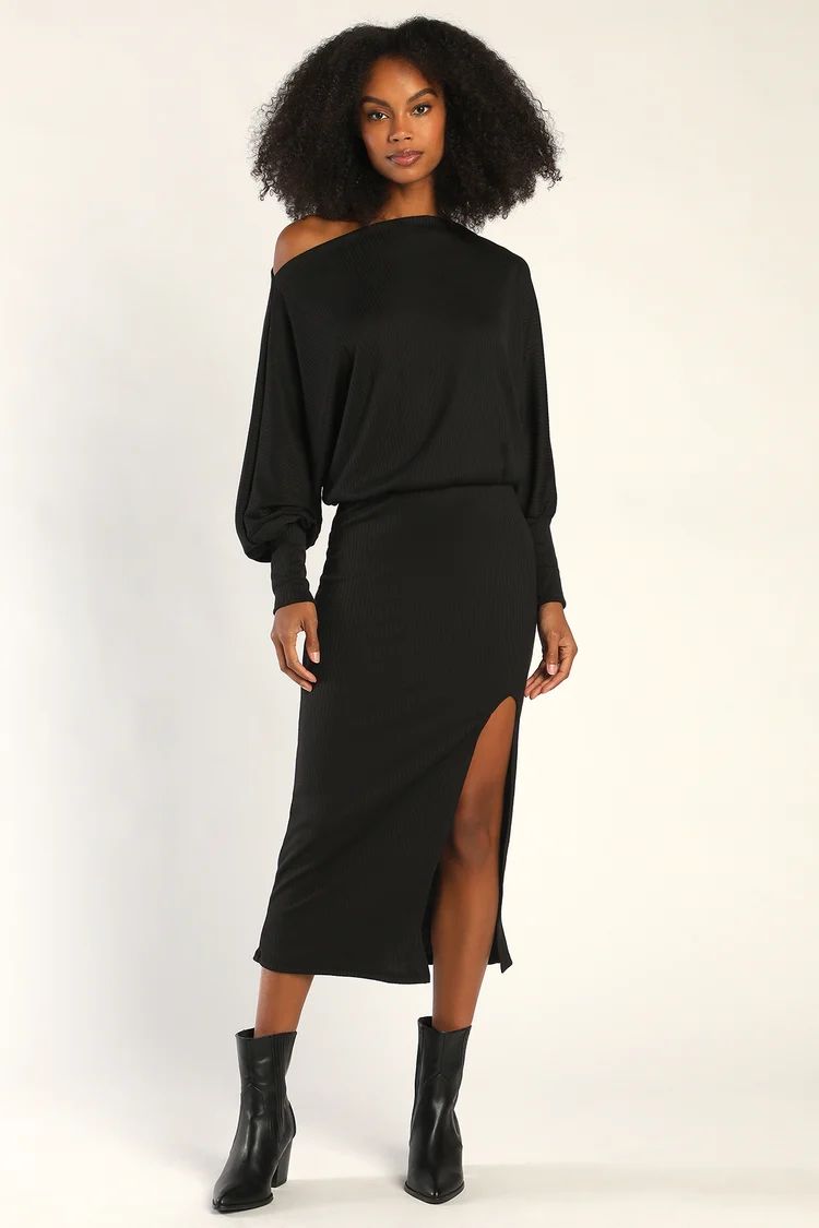 City Street Chic Black Off-the-Shoulder Midi Dress | Lulus (US)