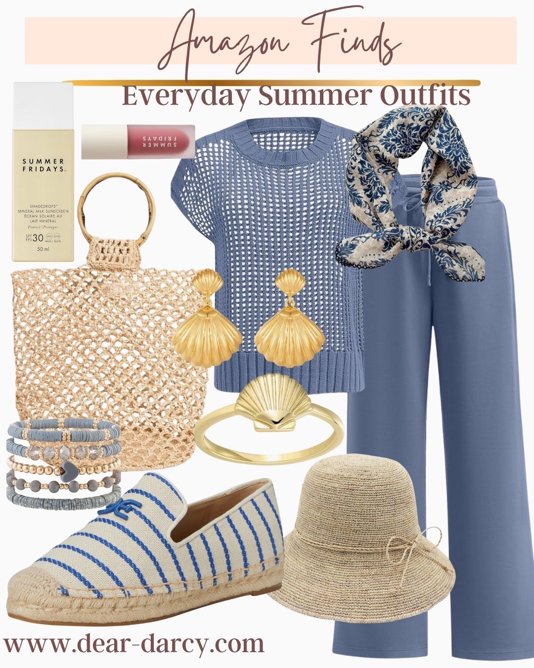 Amazon finds 

everyday  summer outfit 

Love a great set.. this one is so good 🐚🤍

Coasts seashell 🐚vibe perfect for the beach or vacation too

Shades of blue and touch of sea shell accessories

#LTKootd #LTKOver40 #LTKSaleAlert
