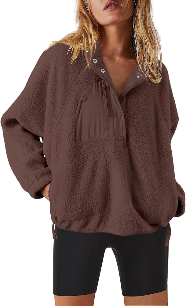 Nirovien Womens Fleece Pullover Long Sleeve Sherpa Jacket Button Down Fuzzy Sweatshirt Warm Outwe... | Amazon (US)