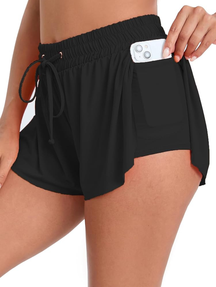 Yilisha Womens Drawstring Swim Shorts High Waisted Board Shorts Black Bathing Suit Bottoms Workou... | Amazon (US)