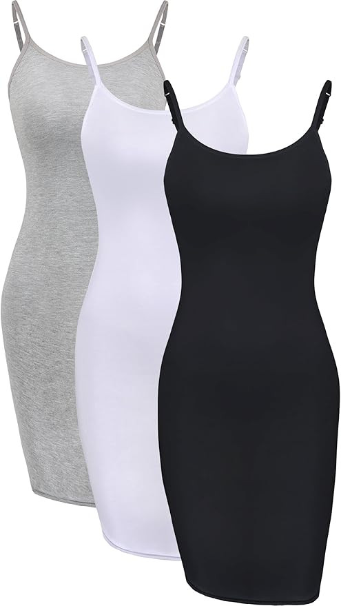 WILLBOND 3 Pieces Basic Cami Women Long Tanks Top Dress with Strap, Solid Color | Amazon (US)
