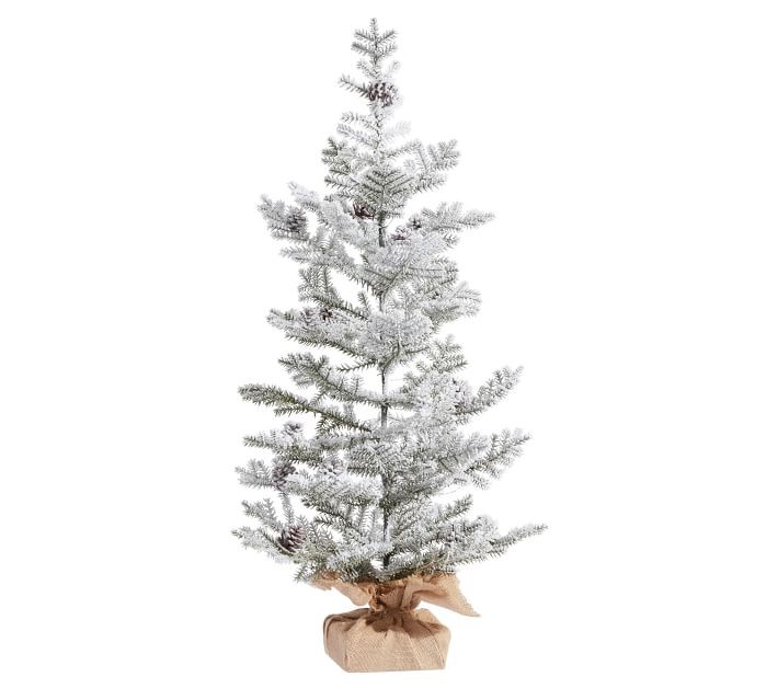 Pre-Lit Faux Flocked Pine Tree, Green - 36" | Pottery Barn (US)