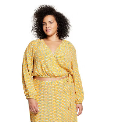 Women's Dainty Lotus Print Wrap Top - RHODE x Target Yellow/Turquoise | Target