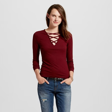 Women's Long Sleeve Lace Up Top - Mossimo Supply Co.™ (Juniors') | Target