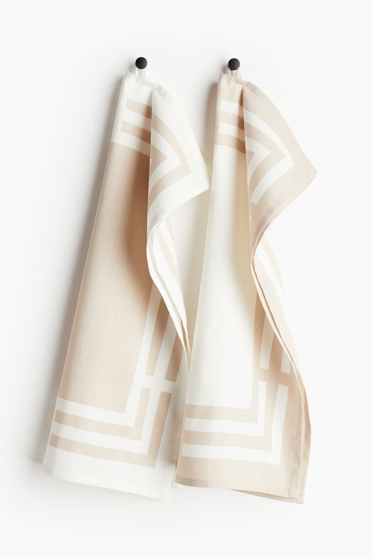 2-pack Tea Towels - Light beige/patterned - Home All | H&M US | H&M (US + CA)
