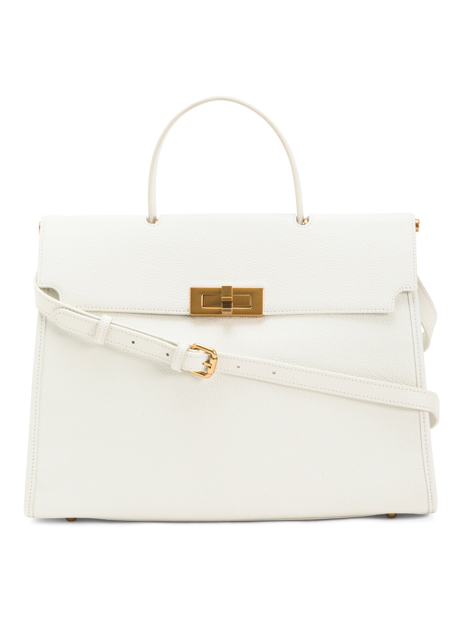 Made In Italy Leather Structure Satchel Flap Over With Shoulder Strap | TJ Maxx