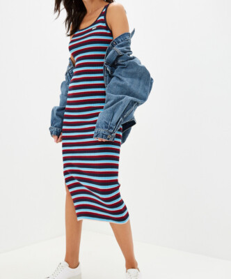 Juicy Couture Black Label Striped Ribbed Knit Sweater Maxi Dress Sleeveless | eBay US