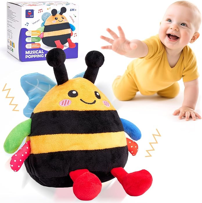 hahaland Tummy Time Bouncing Bee Toy for 6-12 Month, Musical Dancing Plush Bee Baby Toys 9 Month ... | Amazon (US)