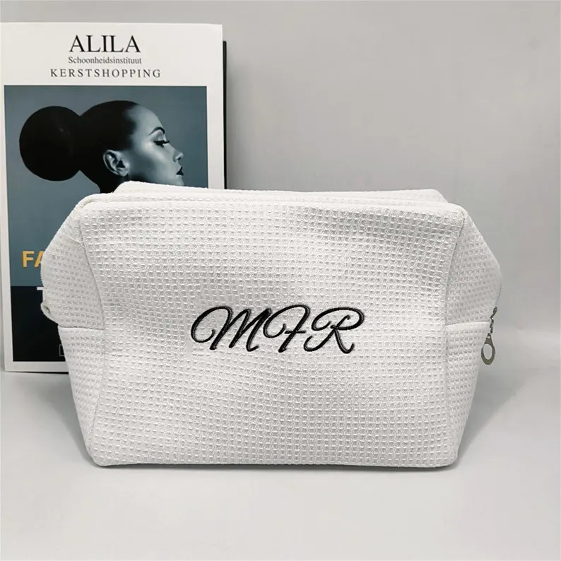 Personalized Monogram Makeup Bag, Travel Cotton Makeup Bag, Custom Embroidery Cosmetic Bag, Cosme... | Etsy (US)