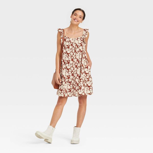 Women's Flutter Sleeveless Short Dress - Universal Thread™ Brown | Target