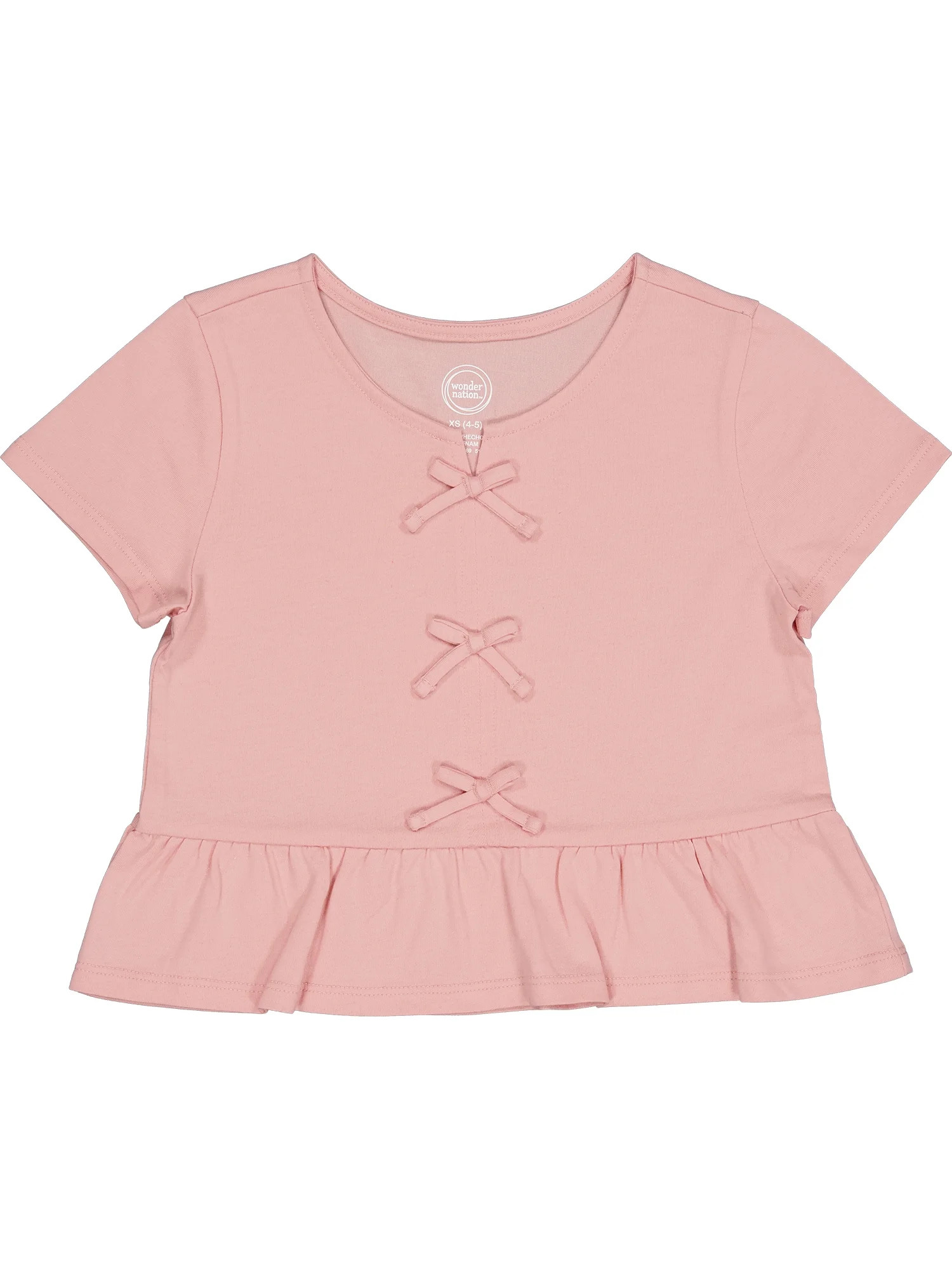 Wonder Nation Girls Short Sleeve Bow Front Top, Sizes 4-18 & Plus | Walmart (US)