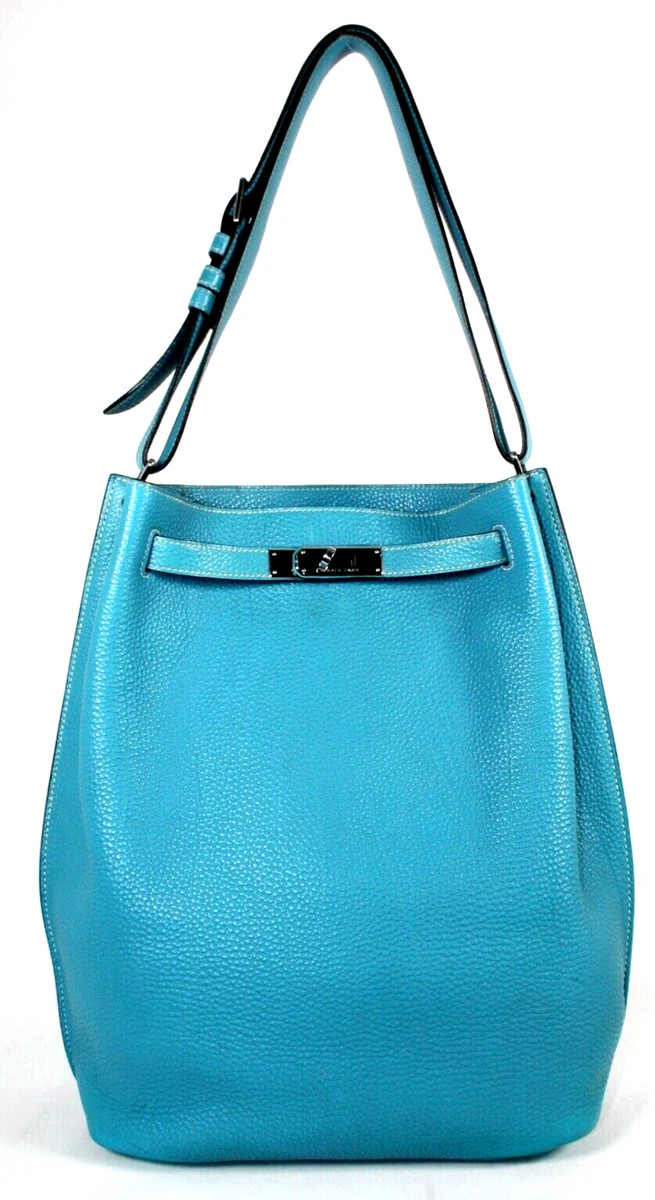 HERMES Bleu Jean Blue Clemence Leather SO KELLY 26 Shoulder Bag PHW | eBay US