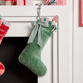 Green Tree Stitched Velvet Stocking | West Elm (US)