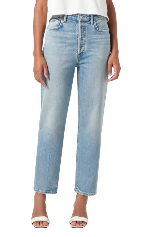 AGOLDE '90s Pinch Waist High Waist Crop Straight Leg Jeans in Ripple at Nordstrom, Size 25 | Nordstrom