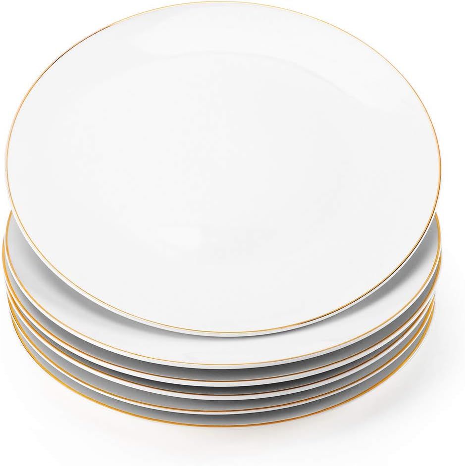 Gsain 8” Porcelain Appetizer Plates with Golden Rim, Ceramic Cream White Round Dessert Serving ... | Amazon (US)