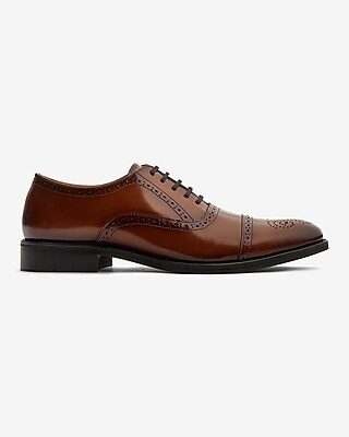 Cognac Leather Brogue Cap Toe Dress Shoes Brown Men's 10 | Express